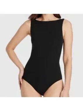 Auden size Large Luxe Stretch Fully Lined Thong Bodysuit Black New Boatneck